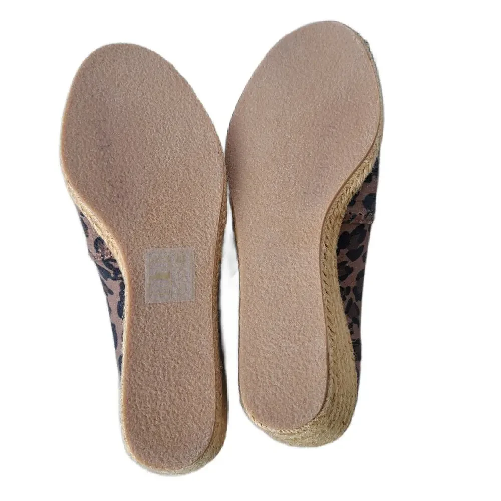 Jack Rogers Palmer Wedge Sandal Size 7 Linen Leopard Print Espadrille Peep Toe